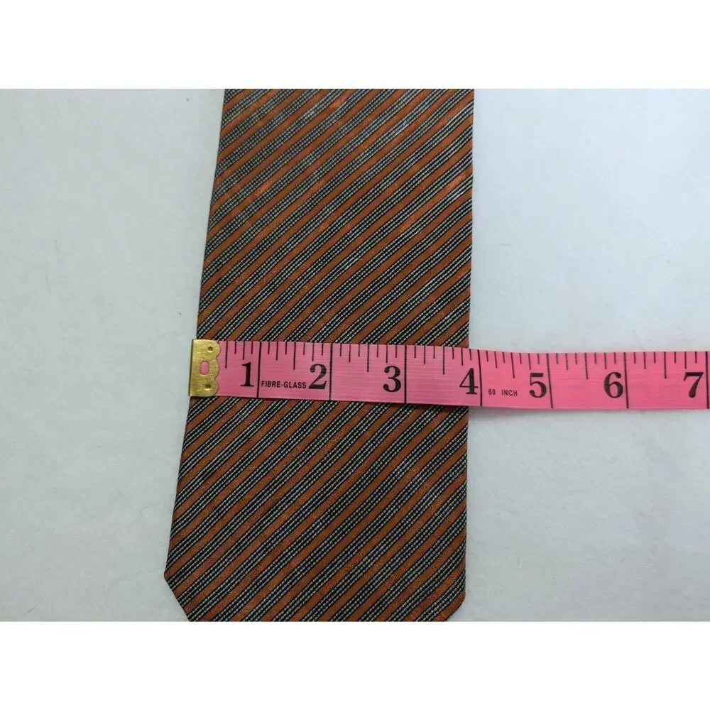 Vintage GIORGIO ARMANI 100% Silk Orange‎ Black Striped Men's Necktie Tie Italy